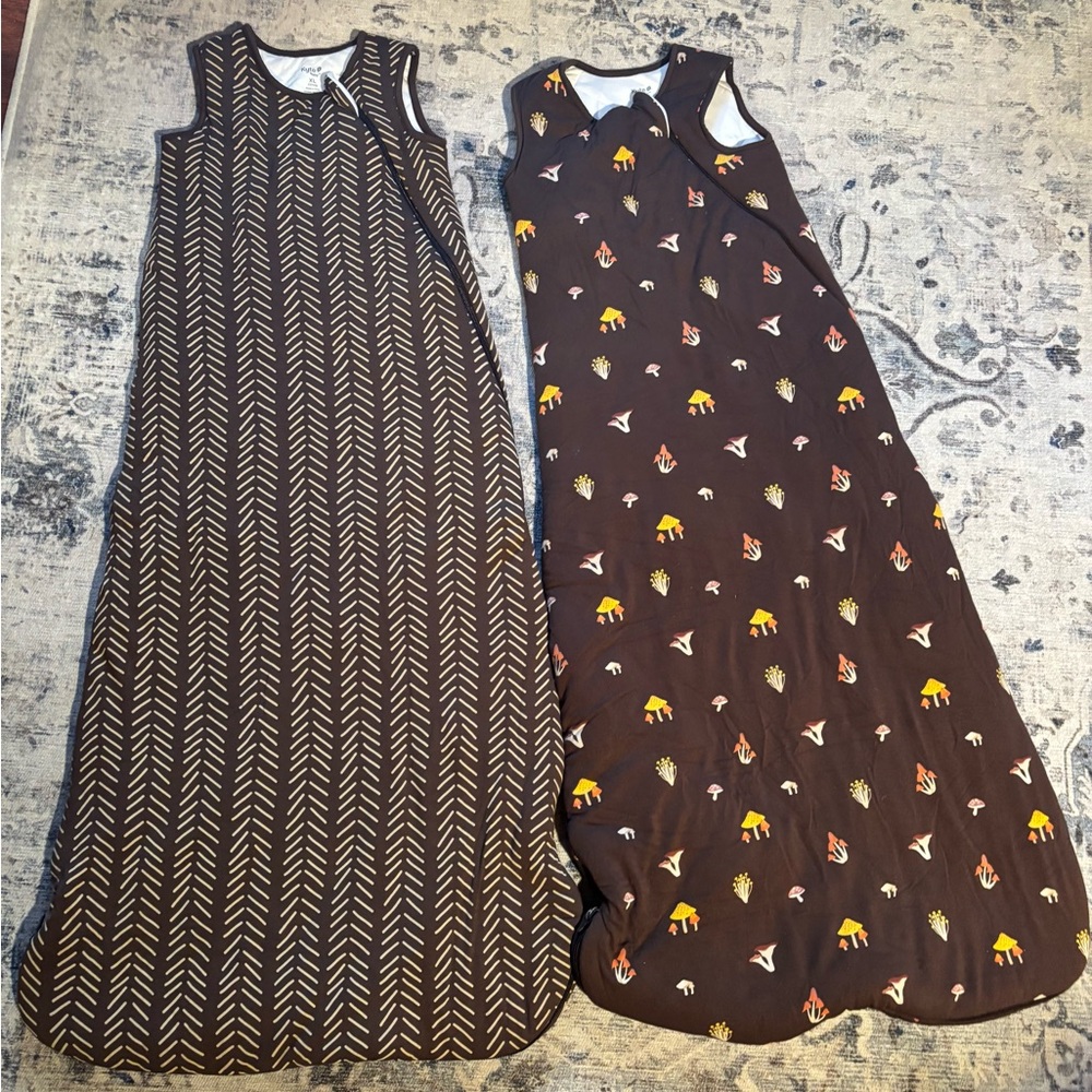 Kyte Baby Sleepbag Bundle of 2 - XL 2.5 Tog Fungi & Espresso Herringbone EUC